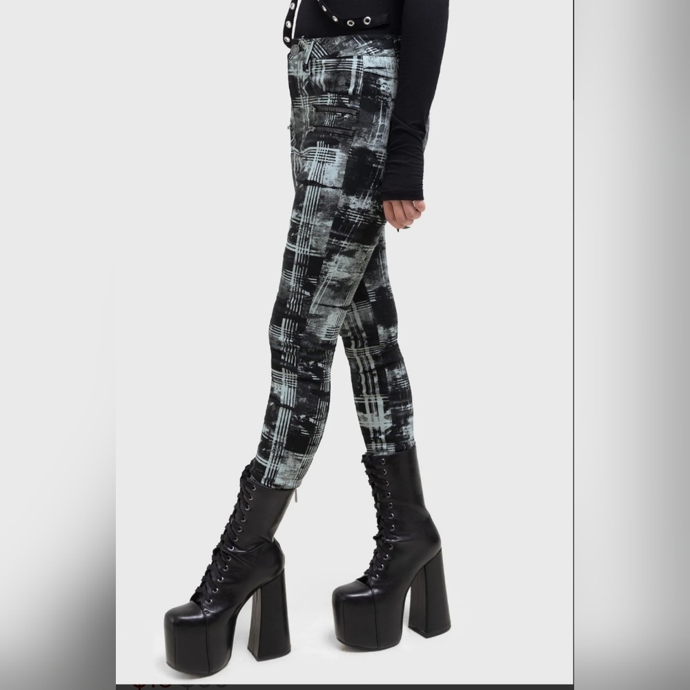 Killstar Black and Green Plaid Skinny Pants Size S and M - Picture 5 of 9